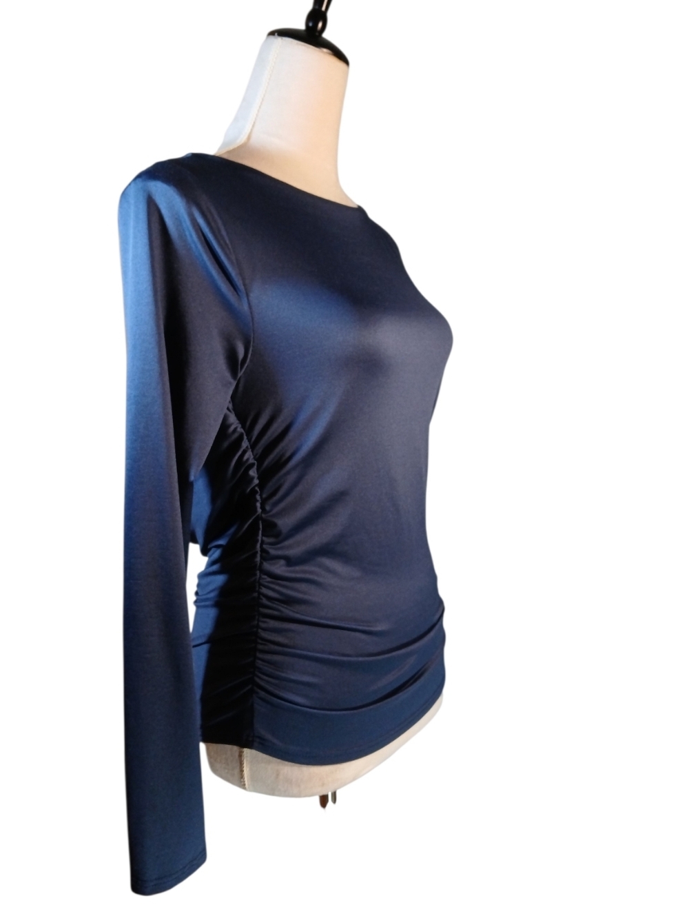 NWT GAZE Draped Plunge Back,  Blue Blouse - Picture 3 of 7
